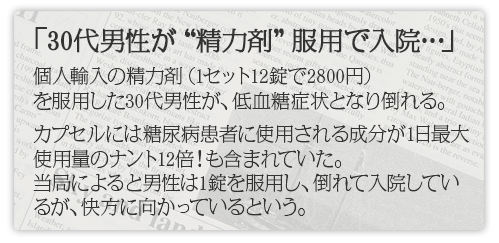 30代男性が精力剤服用で入院